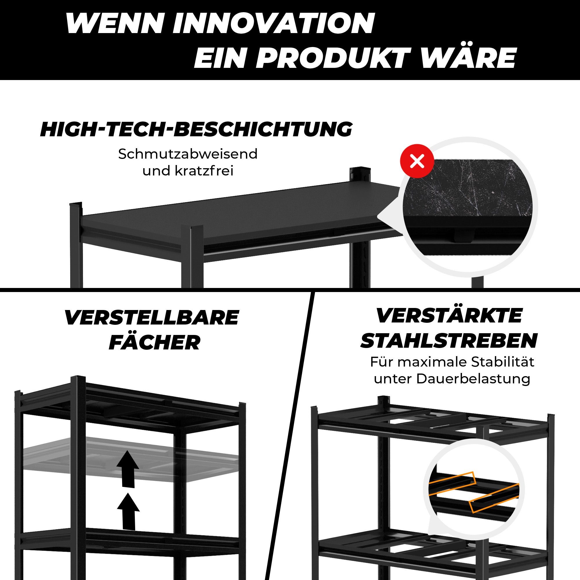 ALL Metallregal 200x100x50cm ideal für Lager & Keller