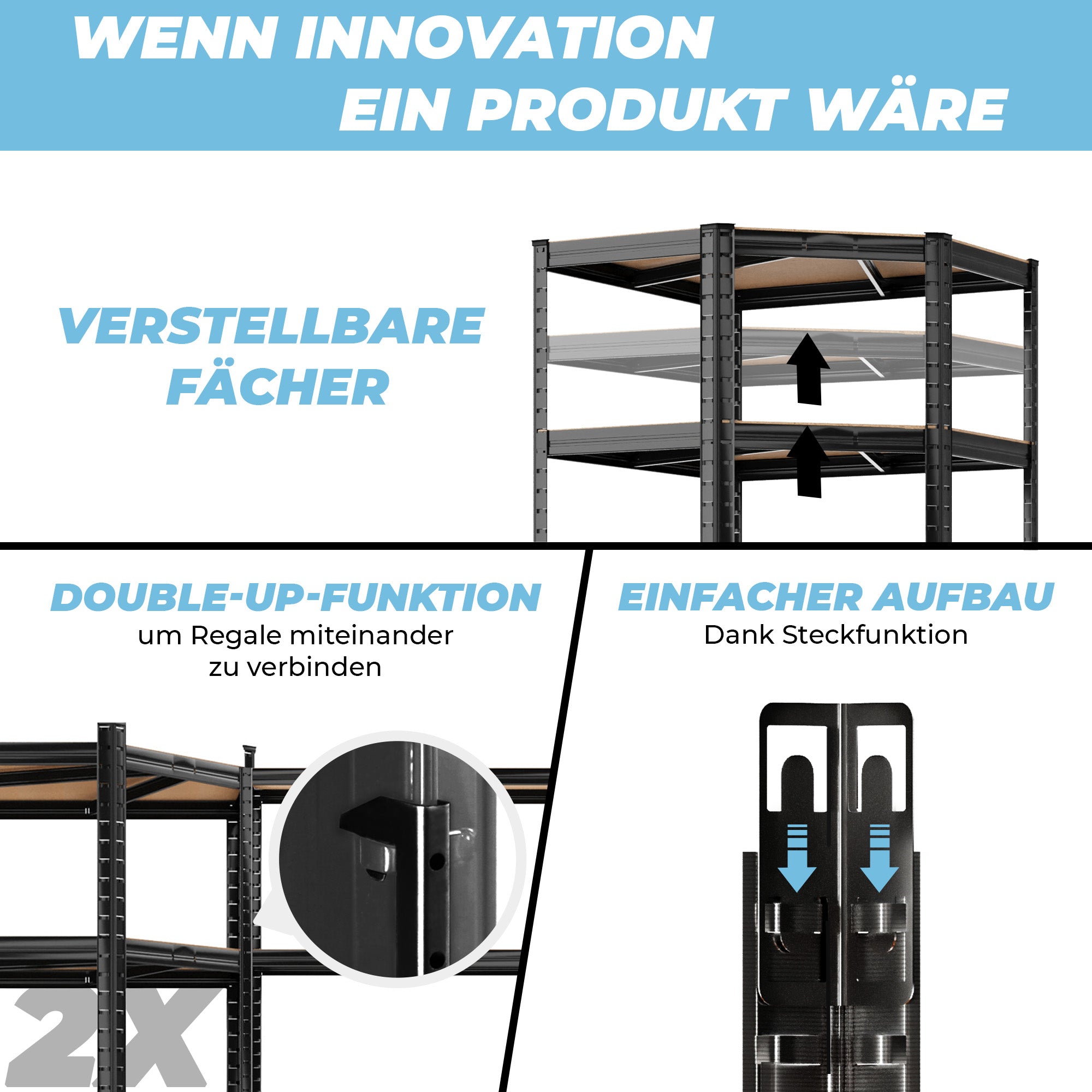 ALLSHELF Eckregal 1x 180x120x40cm + 1x 180x70x40cm