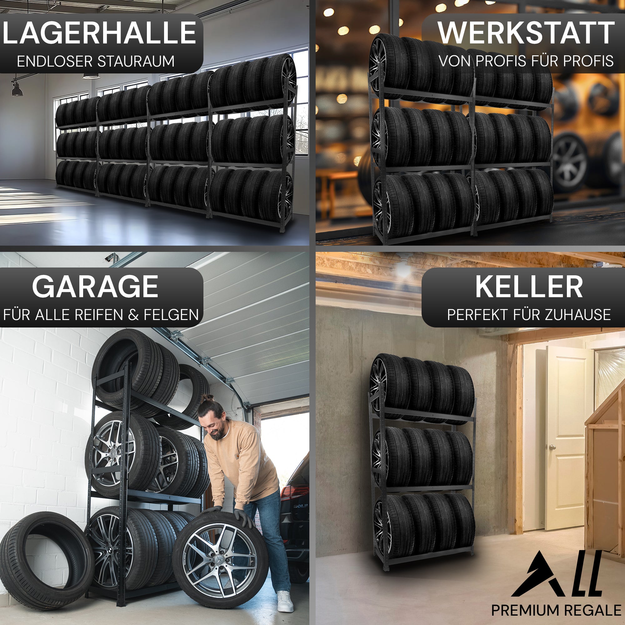 ALL Reifenregal für 12 Reifen ideal für Lager & Keller