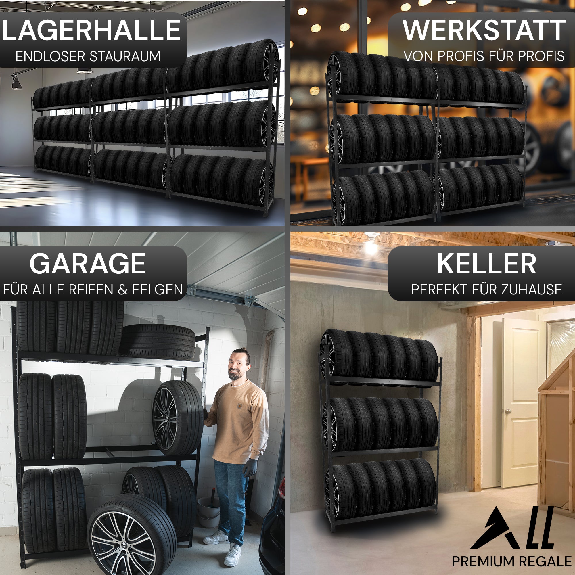 ALL Reifenregal für 18 Reifen ideal für Lager & Keller