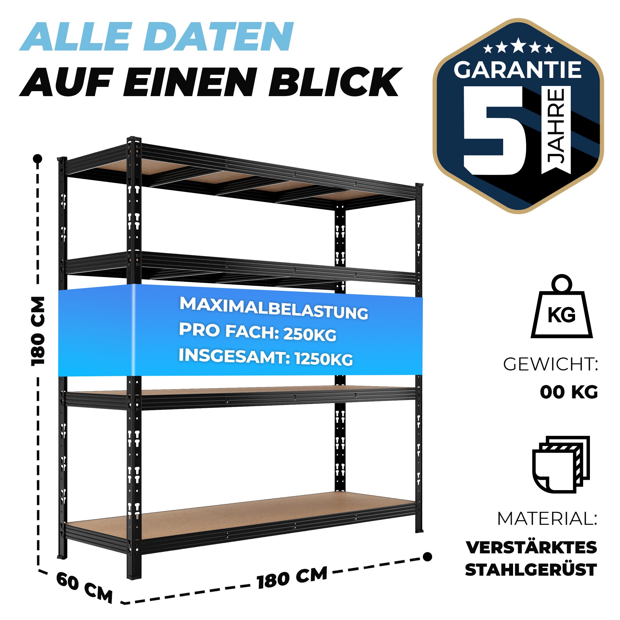 ALL Schwerlastregal 180x180x60cm