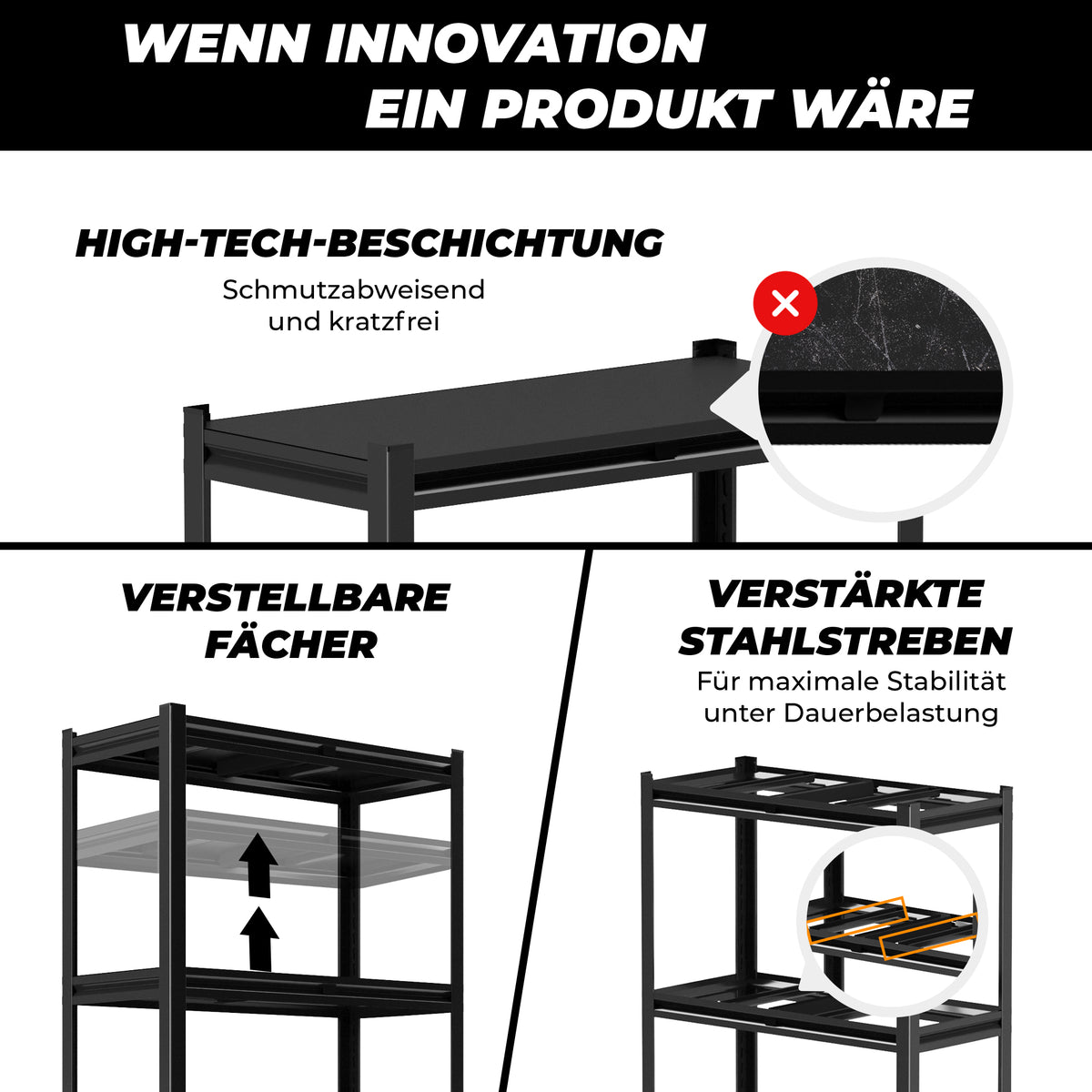 ALLSHELF Metallregal 150x75x30cm – Bild 5