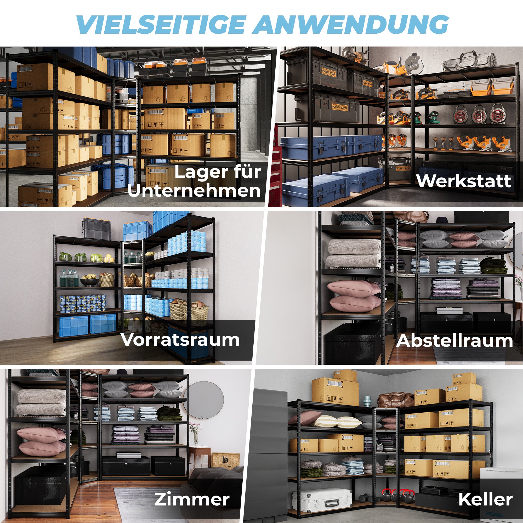 ALL Eckregal 180x90x60cm + 2x 180x150x60cm