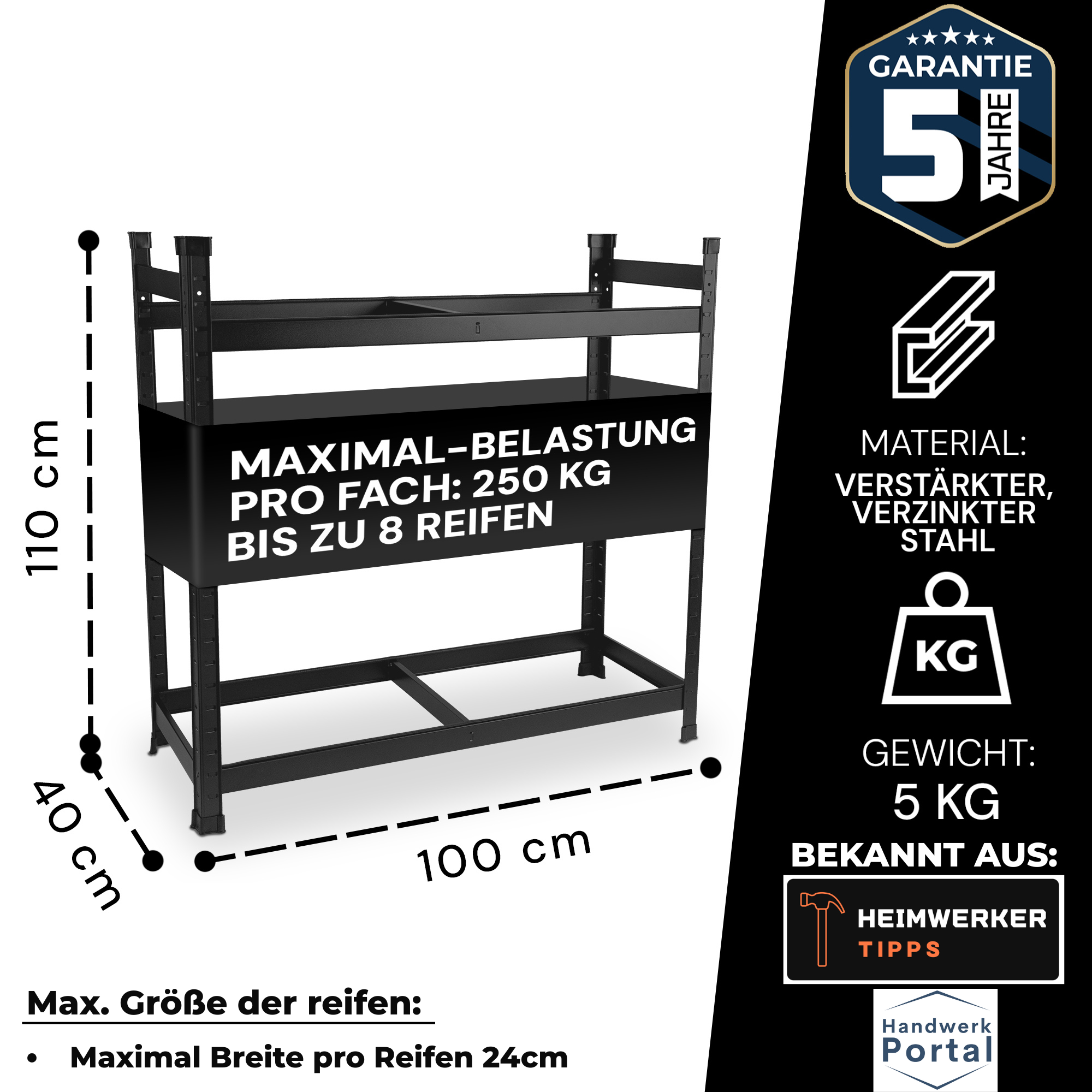 ALL Reifenregal für 8 Reifen ideal für Lager & Keller
