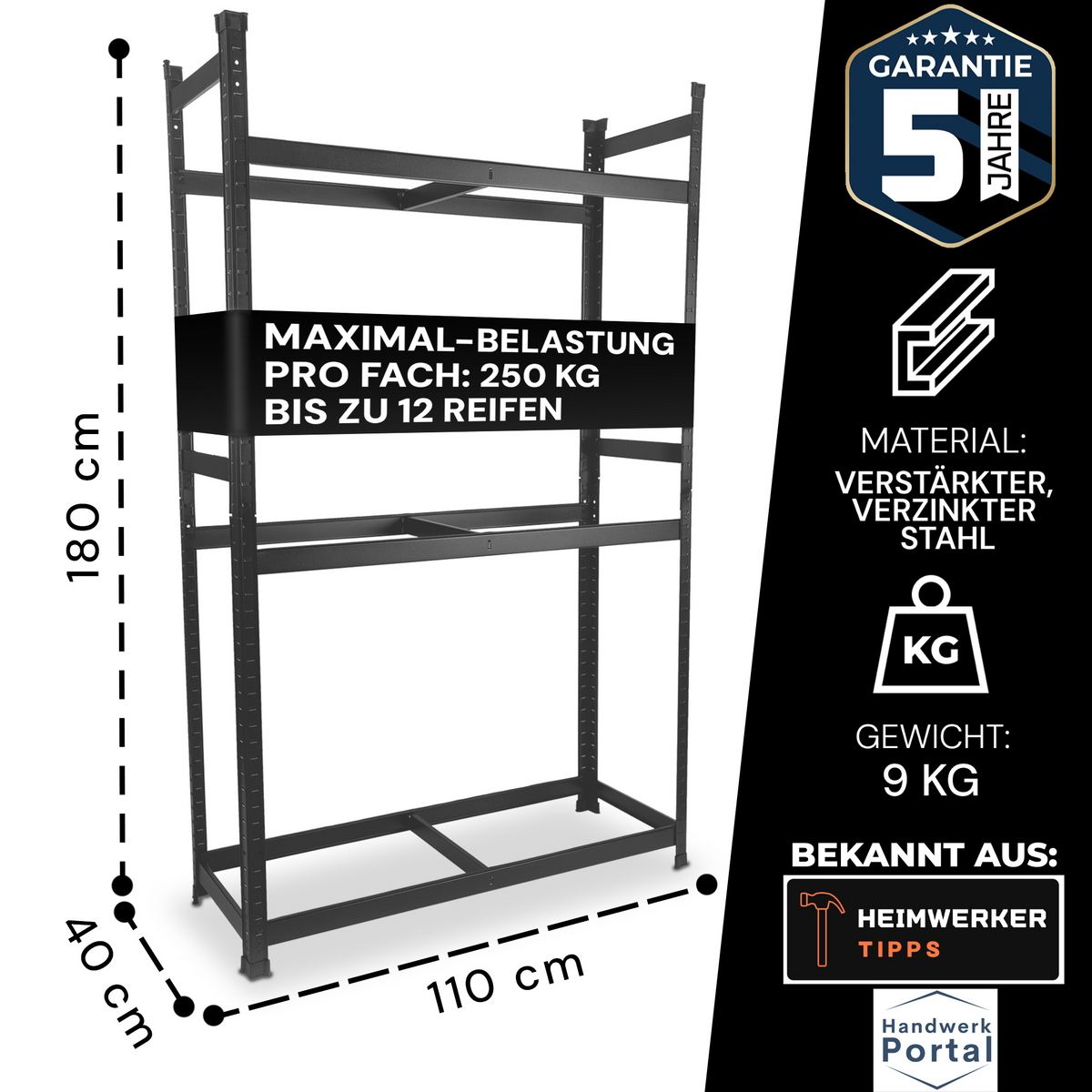 ALLSHELF Reifenregal für 12 Reifen – Bild 2