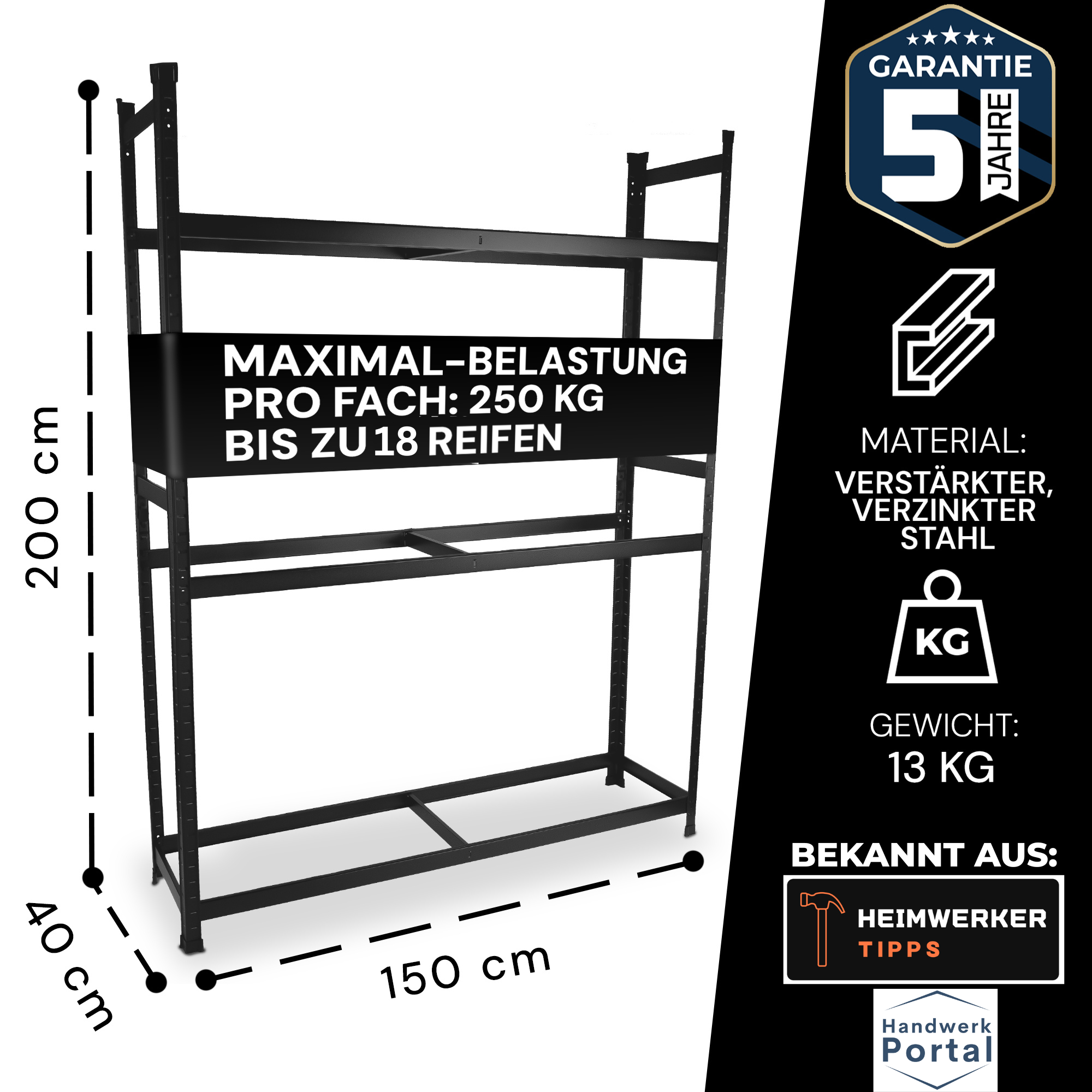 ALL Reifenregal-Set für 18 Reifen ideal für Lager & Keller