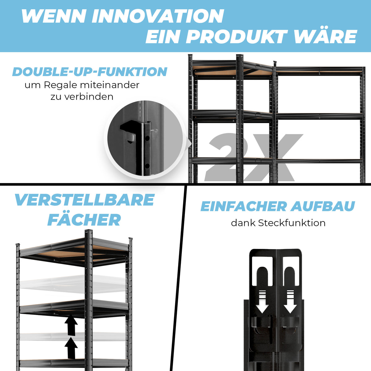 ALLSHELF Eckregal Schwerlastregal 180x70x40cm – Bild 5