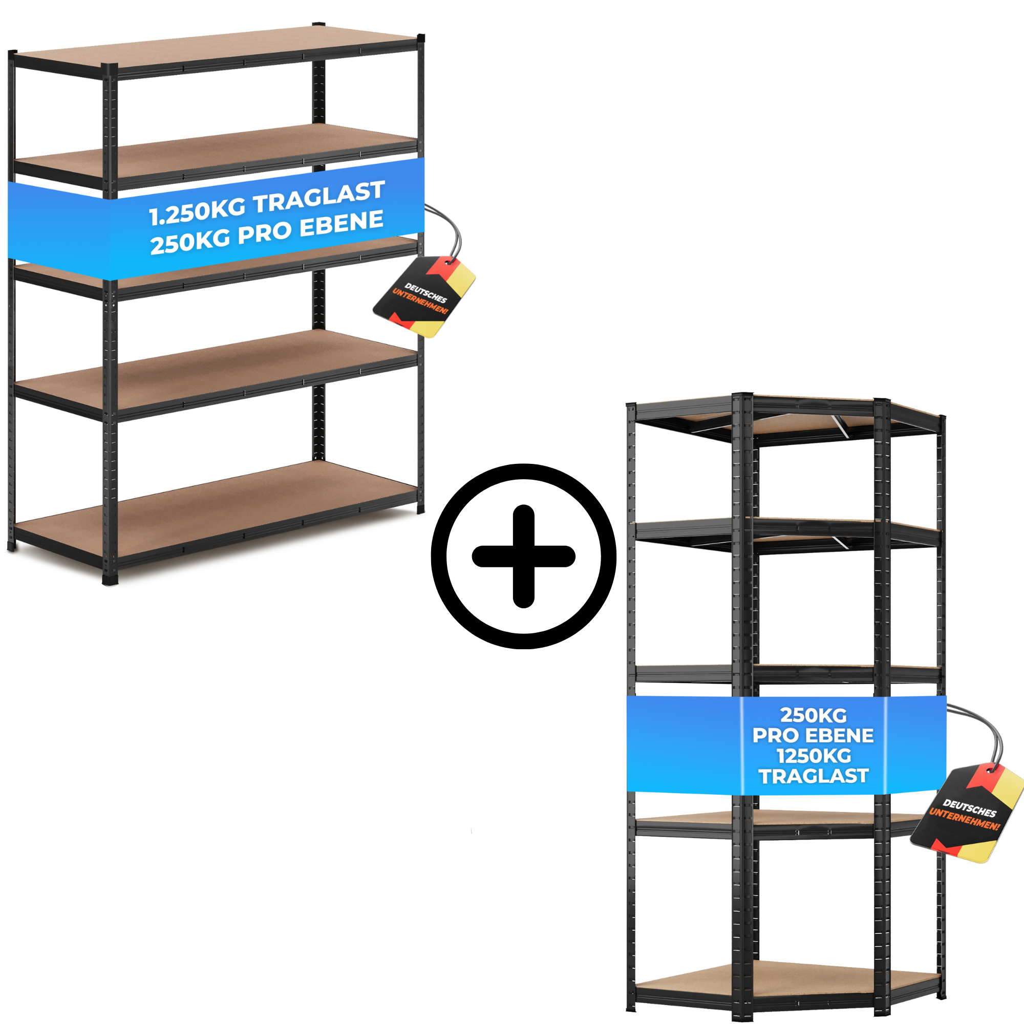 ALL Eckregal 180x90x60cm + 1x 180x150x60cm